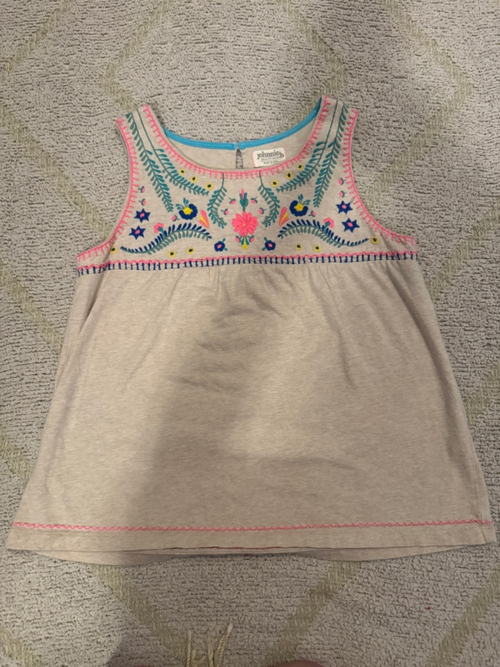 Johnnie B Embroidered Boho Tank Top Girls Size 13-14 Floral Stitch Bohemian